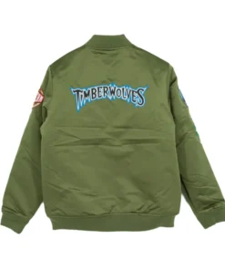 Minnesota Timberwolves Green Satin Bomber Jacket Back