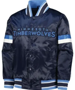 Minnesota Timberwolves Navy Blue Satin Varsity Jacket