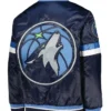 Minnesota Timberwolves Navy Blue Satin Varsity Jacket Back