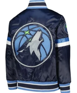Minnesota Timberwolves Navy Blue Satin Varsity Jacket Back
