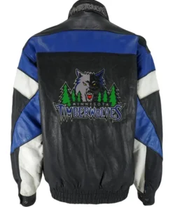 Minnesota Timberwolves Vintage Zip Leather Jacket Back