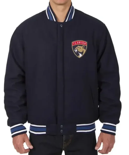 Monte Florida Panthers Bomber Navy Blue Wool Varsity Jacket
