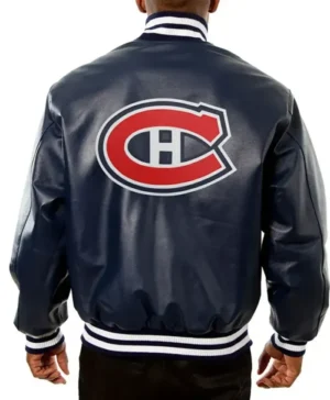 Montreal Canadiens Navy Blue Bomber Leather Jacket