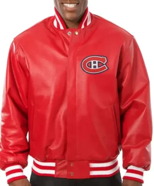 Montreal Canadiens Red Letterman Varsity Leather Jacket