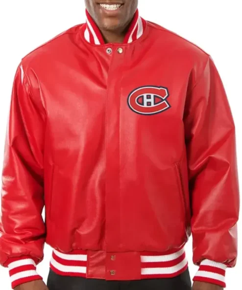 Montreal Canadiens Red Letterman Varsity Leather Jacket