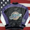 Myriam Utah Jazz Vintage Full Zipper Leather Bomber Jacket Back
