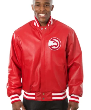 NBA Atlanta Hawks Red Bomber Leather Jacket​