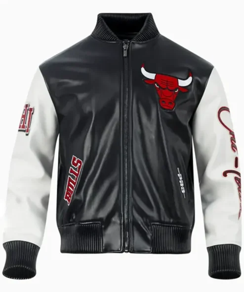 NBA Chicago Bulls Black and White Leather Bomber Jacket