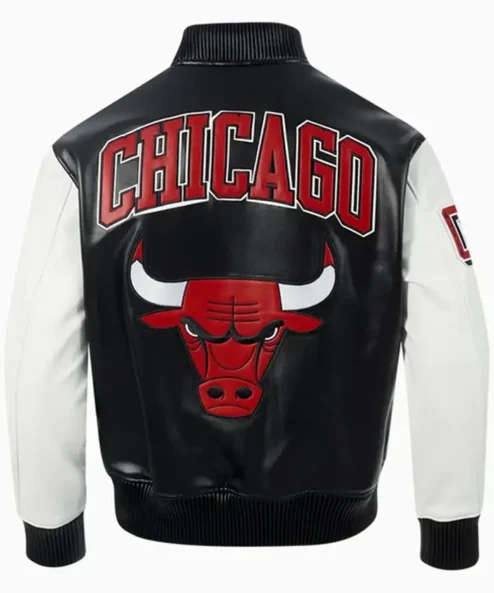 NBA Chicago Bulls Black and White Leather Bomber Jacket Back