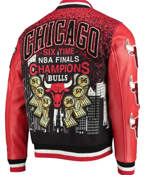 NBA Chicago Bulls Red Championship Varsity Jacket Back