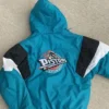 NBA Detroit Pistons Starter Blue Bomber Hooded Jacket Back