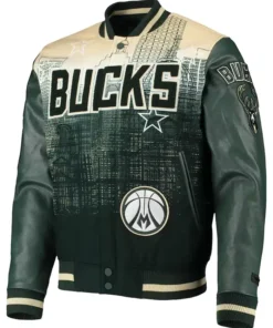 NBA Milwaukee Bucks Leather Green Varsity Jacket