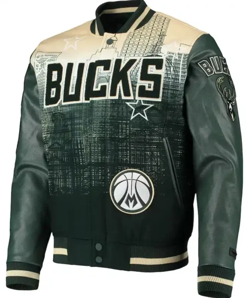 NBA Milwaukee Bucks Leather Green Varsity Jacket