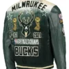 NBA Milwaukee Bucks Leather Green Varsity Jacket Back