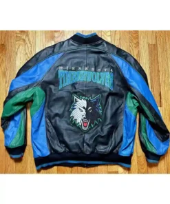 NBA Minnesota Timberwolves Leather Vintage Bomber Jacket Back