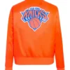 NBA New York Knicks Satin Orange Varsity Jacket Back