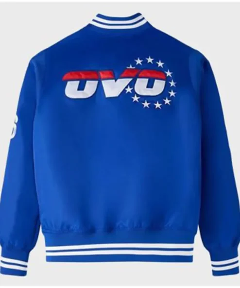 NBA Philadelphia 76ers Royal Blue Satin Varsity Jacket Back