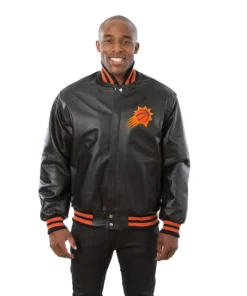 NBA Phoenix Suns Black Leather Bomber Jacket
