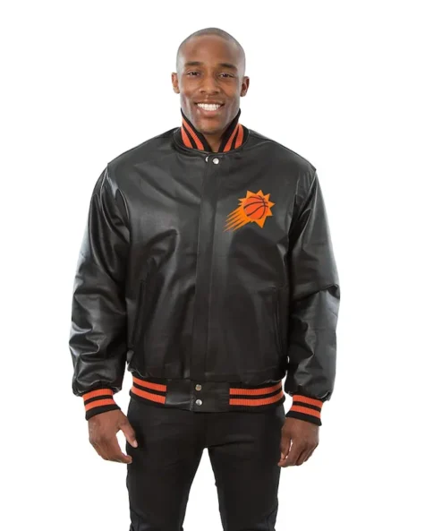 NBA Phoenix Suns Black Leather Bomber Jacket