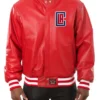 NBA Team Los Angeles Clippers Red Leather Bomber Jacket
