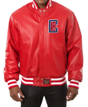 NBA Team Los Angeles Clippers Red Leather Bomber Jacket