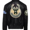 NBA Team Milwaukee Bucks Black Leather Bomber Jacket Back