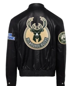 NBA Team Milwaukee Bucks Black Leather Bomber Jacket Back