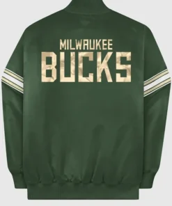 NBA Team Milwaukee Bucks Satin Green Varsity Jacket Back