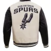 NBA Team Spurs White and Black Wool Varsity Jacket Back