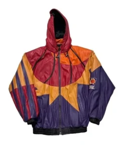 NBA Team Suns Vintage Zipper Leather Hooded Jacket