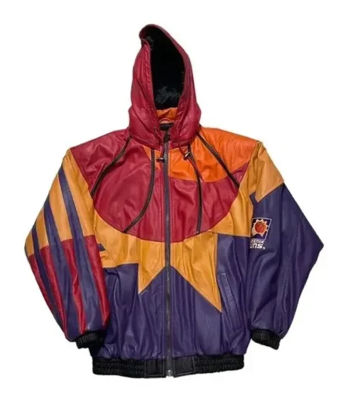 NBA Team Suns Vintage Zipper Leather Hooded Jacket
