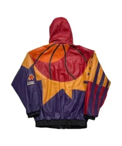 NBA Team Suns Vintage Zipper Leather Hooded Jacket Back