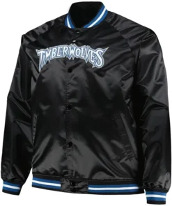 NBA Timberwolves Black Varsity Satin Jacket