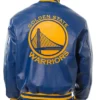 NBA Warriors Navy Blue Bomber Leather Jacket Back