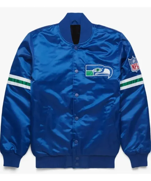 NFL Seattle Seahawks Blue Satin Bomber Letterman Jacket