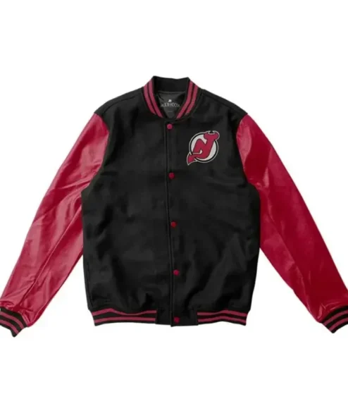 New Jersey Devils Black And Red Full Snap Wool Jacket