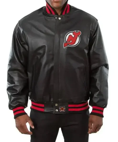 New Jersey Devils Black Leather Vintage Bomber Jacket