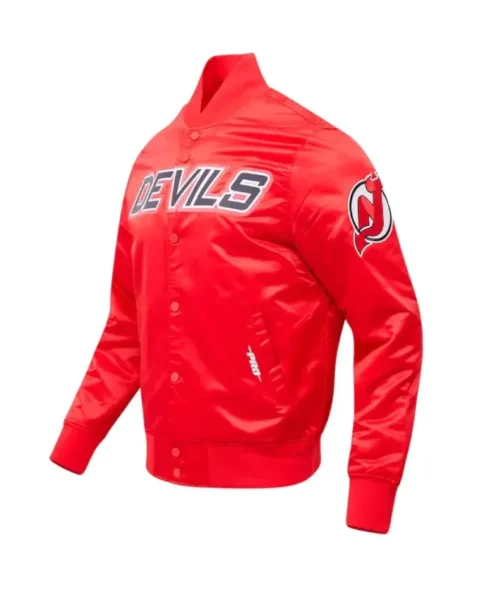 New Jersey Devils Satin Red Full Snap Varsity Jacket
