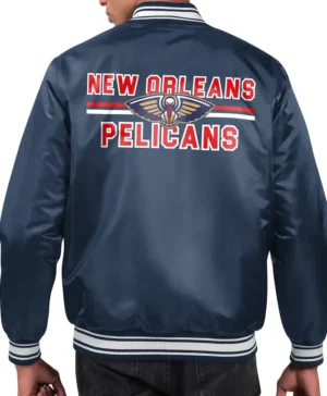 New Orleans Pelicans Navy Blue Satin Full Snap Jacket Back