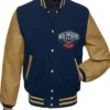 New Orleans Pelicans Navy and Golden Varsity Wool Jacket