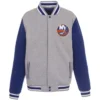 New York Islanders Grey And Blue Front Logo Varsity Jacket
