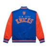 New York Knicks Blue And Orange Satin Varsity Jacket Back