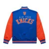 New York Knicks Blue And Orange Satin Varsity Jacket Back
