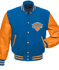 New York Knicks Blue And Orange Wool Varsity Jacket