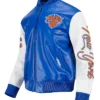 New York Knicks Blue Leather Varsity Jacket