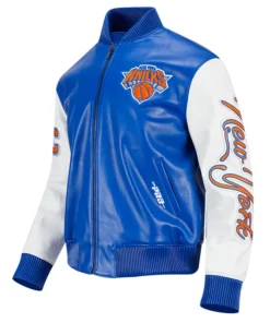 New York Knicks Blue Leather Varsity Jacket
