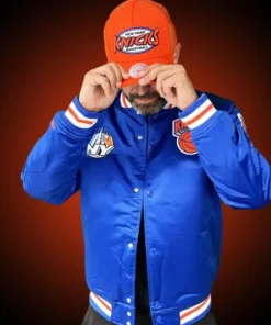 New York Knicks Blue Satin Varsity Jacket