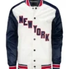 New York Rangers White And Blue Satin Varsity Jacket