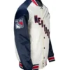 New York Rangers White And Blue Satin Varsity Jacket For Sale