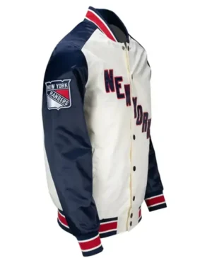 New York Rangers White And Blue Satin Varsity Jacket For Sale
